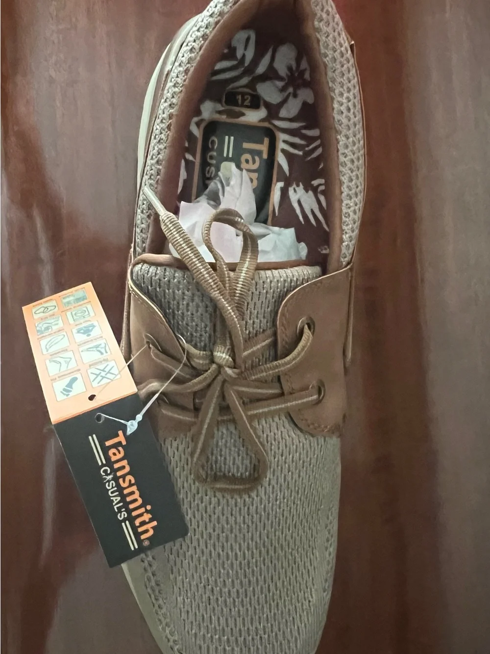 Casual Knit Boat Shoes in Taupe Brown by TANSMITH
